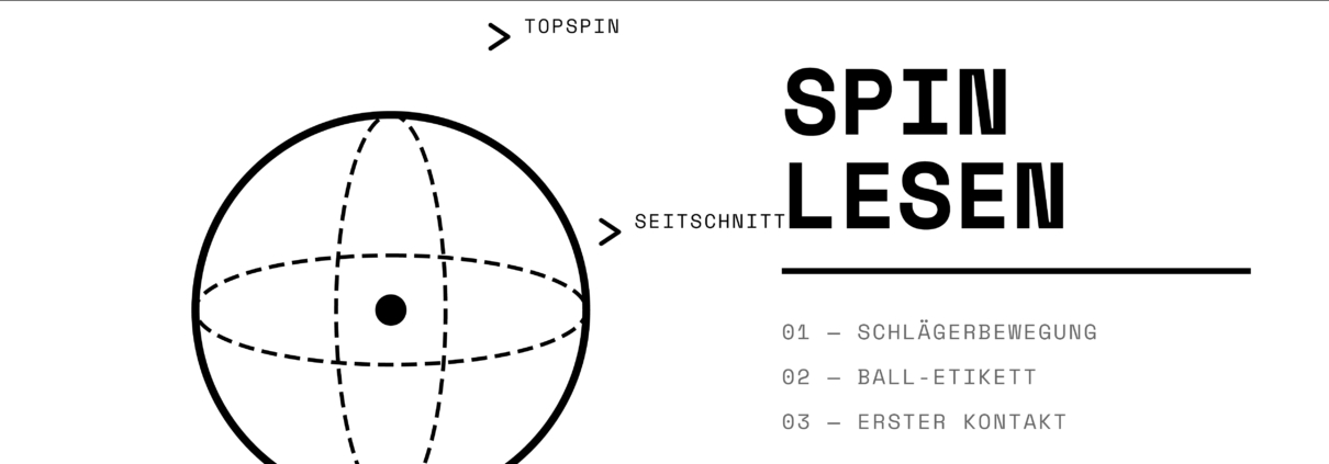 Schwarz-weiße Infografik mit einem Kreis, der durch gestrichelte Linien in Segmente unterteilt ist, und dem Titel 'SPIN LESEN' daneben.